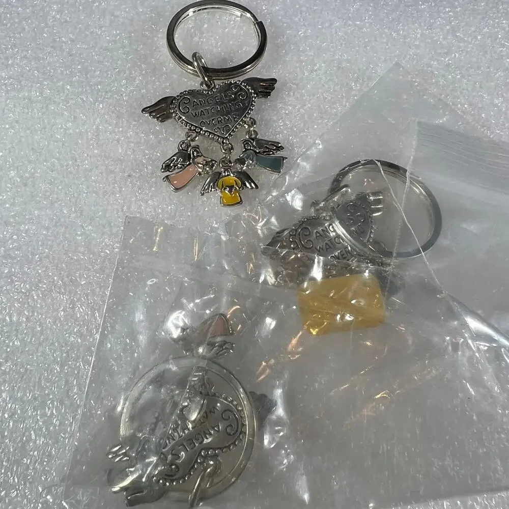 Deadstock Silver Tone Angels Spiritual Guardian Angels Watching Over Me Keychain
